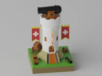 Cartoon Tower Defense Towers Collection A 3D model