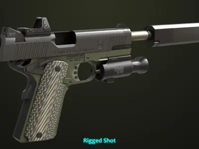 Pistol 07 Green Generic All PBR UE Textures Low-poly 3D model