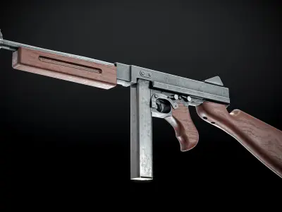 M1A1 Submachine Gun Free low-poly 3D model