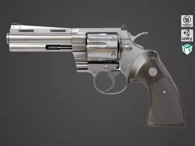 Revolver 05 Medium Silver All PBR Unity UE Textures Low-poly 3D model