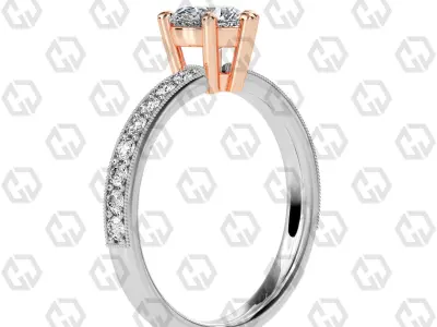 Ring 21Heart shape milgrain pave set with Gems 3D print model
