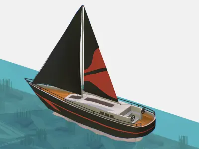 Black Yacht Scene MotorBoat Black Low-poly 3D model