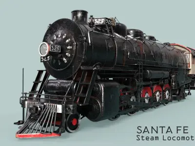  Santa Fe Steam train Locomotive  Low-poly 3D model