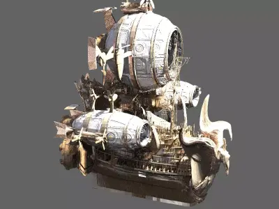 Fantasy Balloon Airship White Dragon 3D model