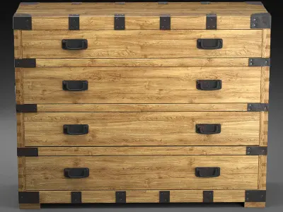 Chest Vintage Antique Oak 3D model