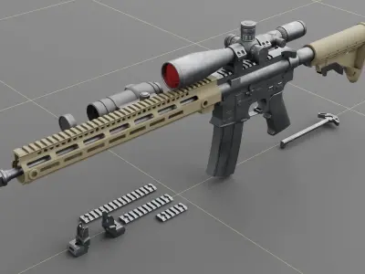 AR15 with various Attachments Low-poly 3D model