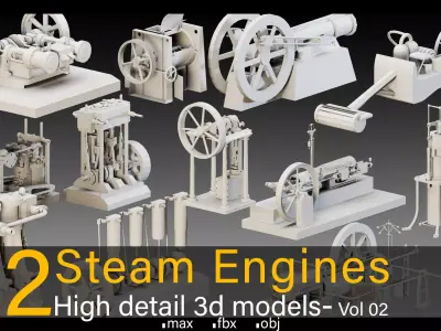12 Steam Engines- Vol 02- High detail 3d models Low-poly 3D model