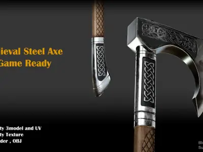 medieval steel Axe Low-poly 3D model