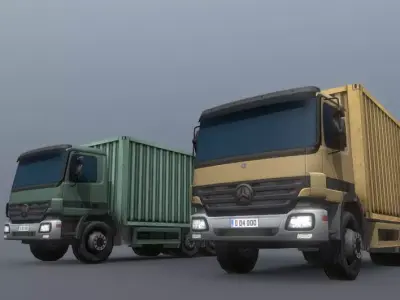 low-poly 3D model truck two mercedes benz trucks Low-poly 3D model
