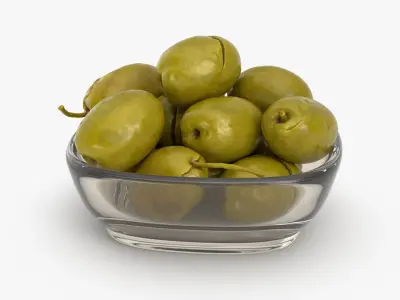 Glass Bowl of Cracked Green Olives 3D model