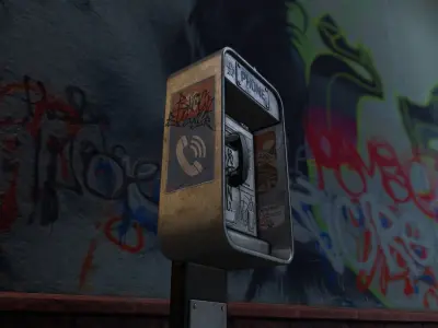 Payphone - Game Ready pay phone with graffiti on wall Low-poly 3D model