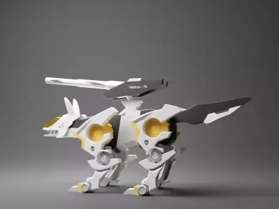 Wolf robotics model with military weapon 3D model