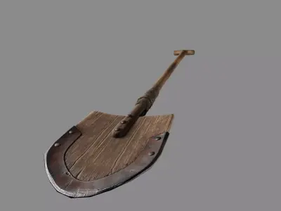 Medieval wooden shovel Low-poly 3D model