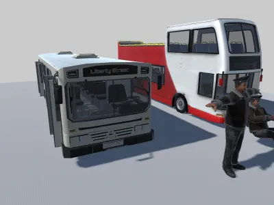 City Tourist Bus with Driver PBR Textures Low-poly 3D model