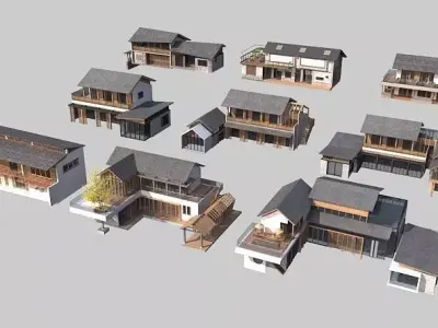 town Chinese style commercial residential buildings 3D model order