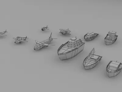 3d low polygon plane ship Low-poly 3D model