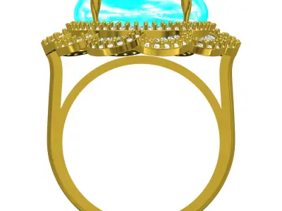 Antique Aquamarine Cabochon Cathedral Engagement Ring 3D print model