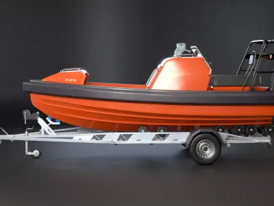 Boat Trailer and Rescue Motorboat 3D model