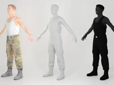Young German soldier in a white T-shirt ready for animation 113 Low-poly 3D model