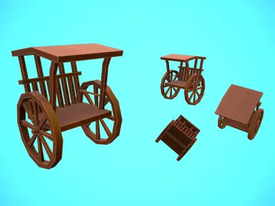 WOODEN CART 01 MEDIEVAL CARTOON STYLIZED Low-poly 3D model