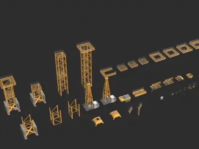 Tower Crane Modular - Yellow Low-poly 3D model