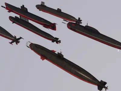 Pack Of 6 low poly game ready nuclear battle submarines  Low-poly 3D model