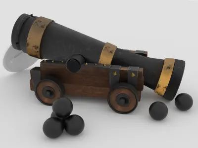 cannon with balls in it Low-poly 3D model