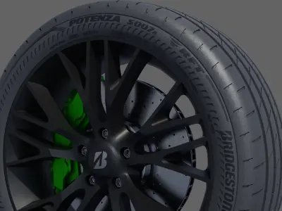3D 3d Wheel Model of Bridgestone Potenza S007A RFT Low-poly 3D model