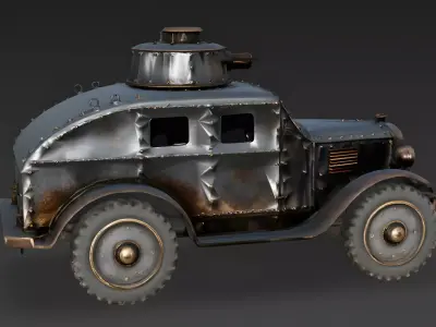 Realistic Armored Steampunk Car 3D Model Low-poly 3D model
