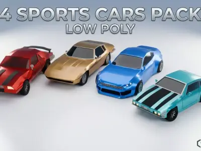 4 Sports car Low-Poly Game-ready 3D Model Pack