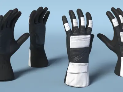  Professional Motorsport Gloves with Extended Cuff Black and White 