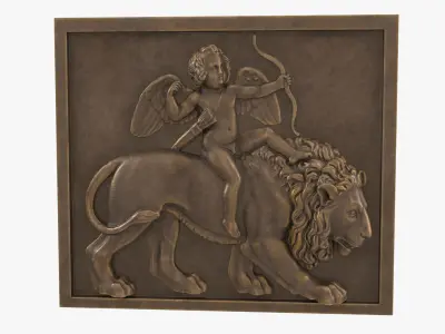 Bronze Relief Cupid on Lion 3D model
