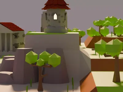 Stylized Low Poly Medieval Island Scene Free low-poly 3D model