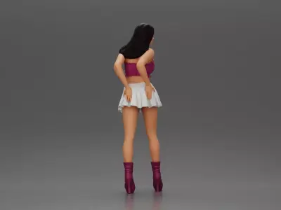 Long black haired woman in top and skirt with one hand on hip 3D print model