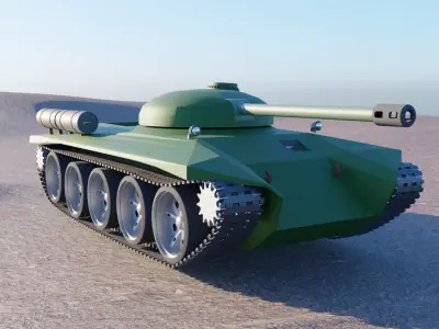 Low-Poly Tank in desert Low-poly 3D model