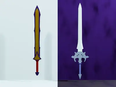 Fantasy Sword Duo - Corrupted Gold and Celestial Moon Blades 3D model