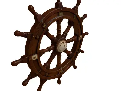 Vintage Wooden Ship Wheel 3D model