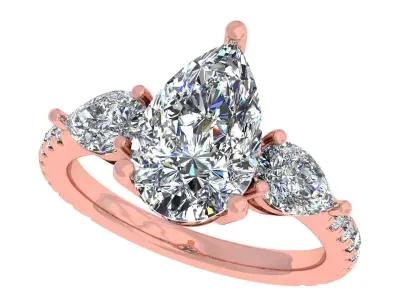 3ct Pear 3 Stone Ring 3D print model