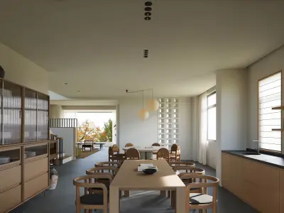 Creamy Vintage Villa Living and Dining Room Interior Scene 3D model
