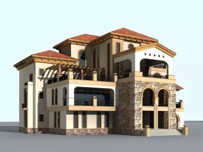 Villa house with balconies 3D model