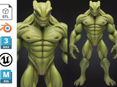 Stylized Reptilian Alien Creature Sci Fi Low-poly 3D model