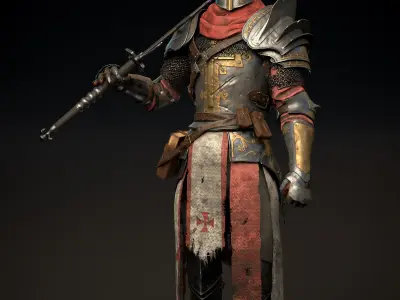 Medieval knight Templier Low-poly 3D model