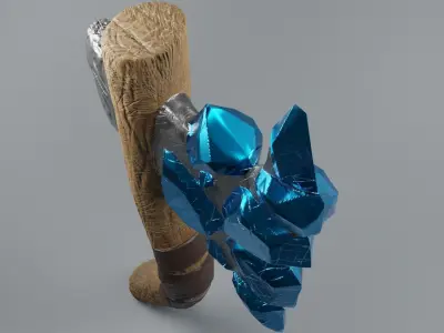 Stylized Axe Weapon with magic crystals PBR low-poly game ready Low-poly 3D model