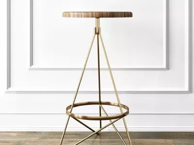 Bar chair industrial vintage brass iron swivel bar stool 3D model