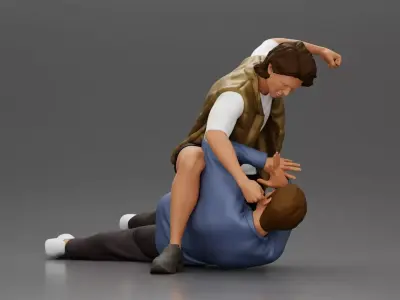 Man Confronting Opponent in Intense Struggle on the Street 3D print model
