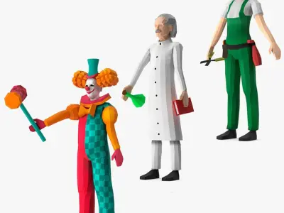 Low Poly Characters Collection 4 Rigged for Cinema 4D 3D model