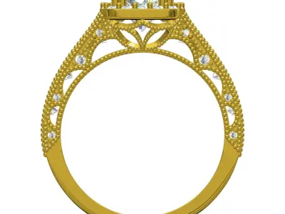 Antique Diamond Halo Filigree Engagement Ring 3D print model