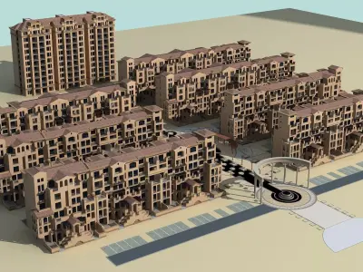Architecture apartment building with street 3D model