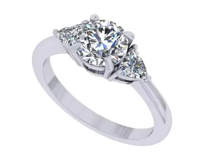 Round And Trillian 3 Stone Engagement Ring 3D print model