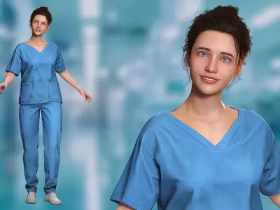 Professional Nurse in Scrubs Realistic Rigged 3D Model Low-poly 3D model